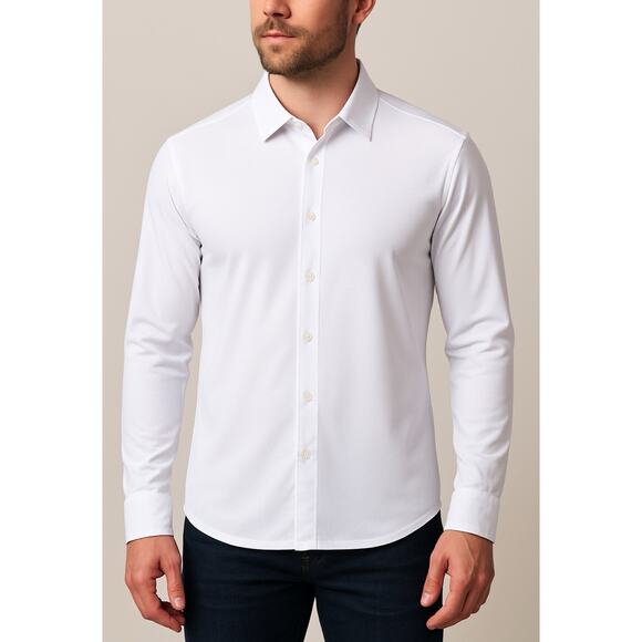 Barbell Apparel Motive Dress Shirt Mens M White Performance Stretch - Picture 1 of 10